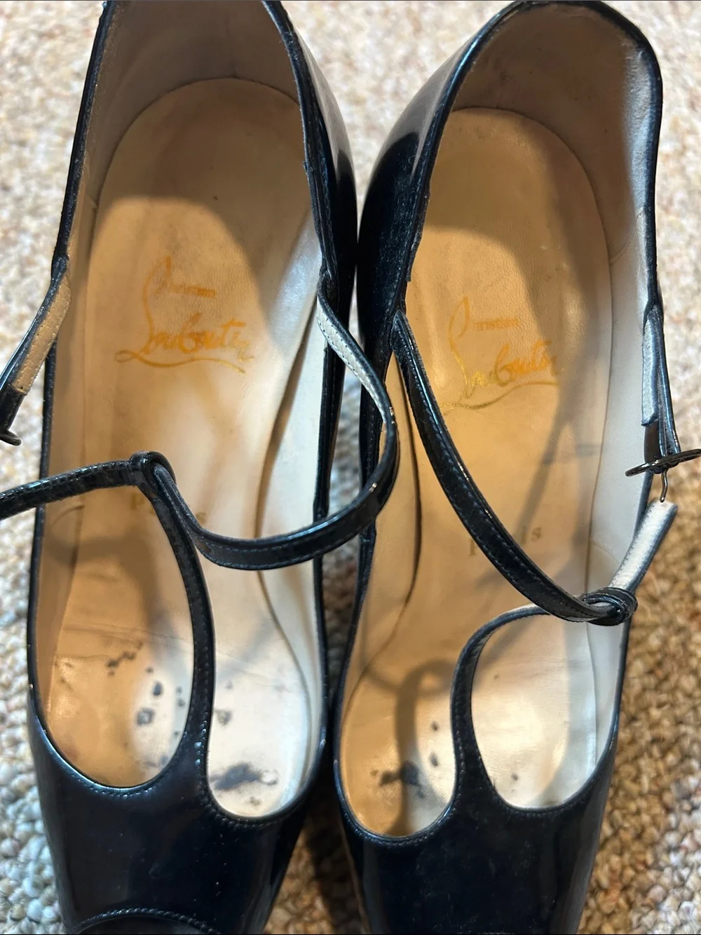 Christian Louboutin Black Patent Mary Jane Pumps with Red Sole